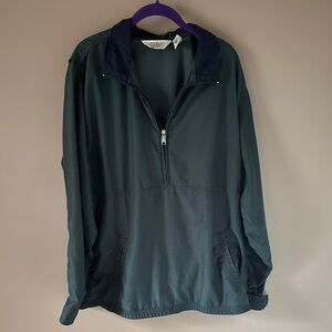 L.L. Bean Men’s Dark Green Half-Zip Windbreaker with Navy Collar
